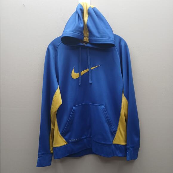 Nike Therma-Fit Colorblock Hooded Pullover Sweatshirt Blue/yellow Size Medium - Picture 1 of 9